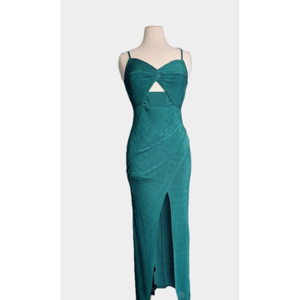 Blossom Emerald Green Evening Dress Womens 8 High Split Stretch Twist Prom